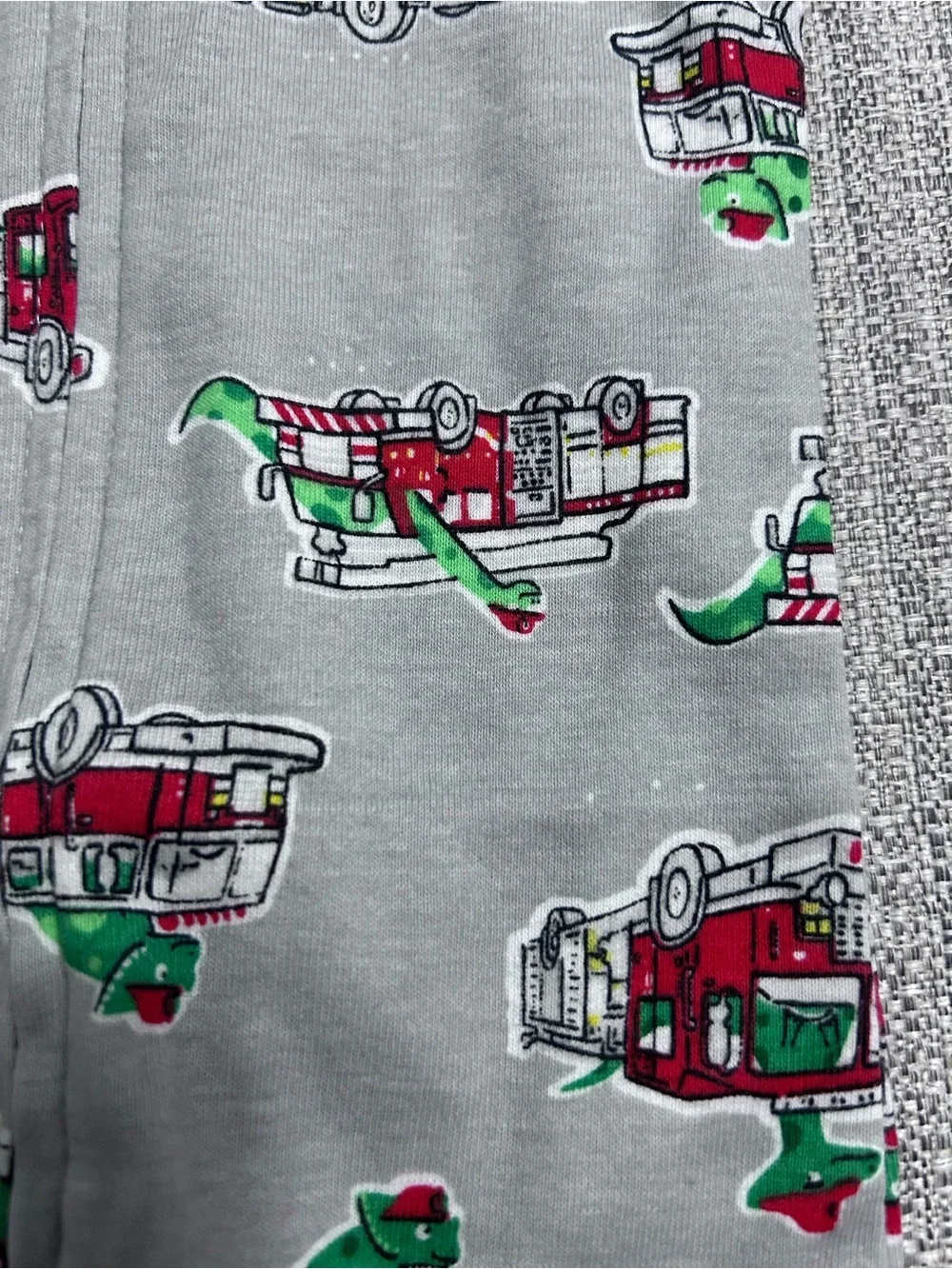 Old Navy Grey Fire Truck Print One-Piece Footie Pajamas. Size 12-18M NWT
